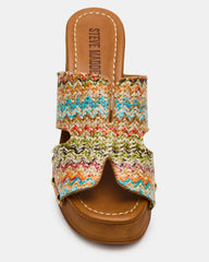 SUNKISSED Multi Raffia Platform Block Heel Studded Women's Sandal | Steve Madden Sale
