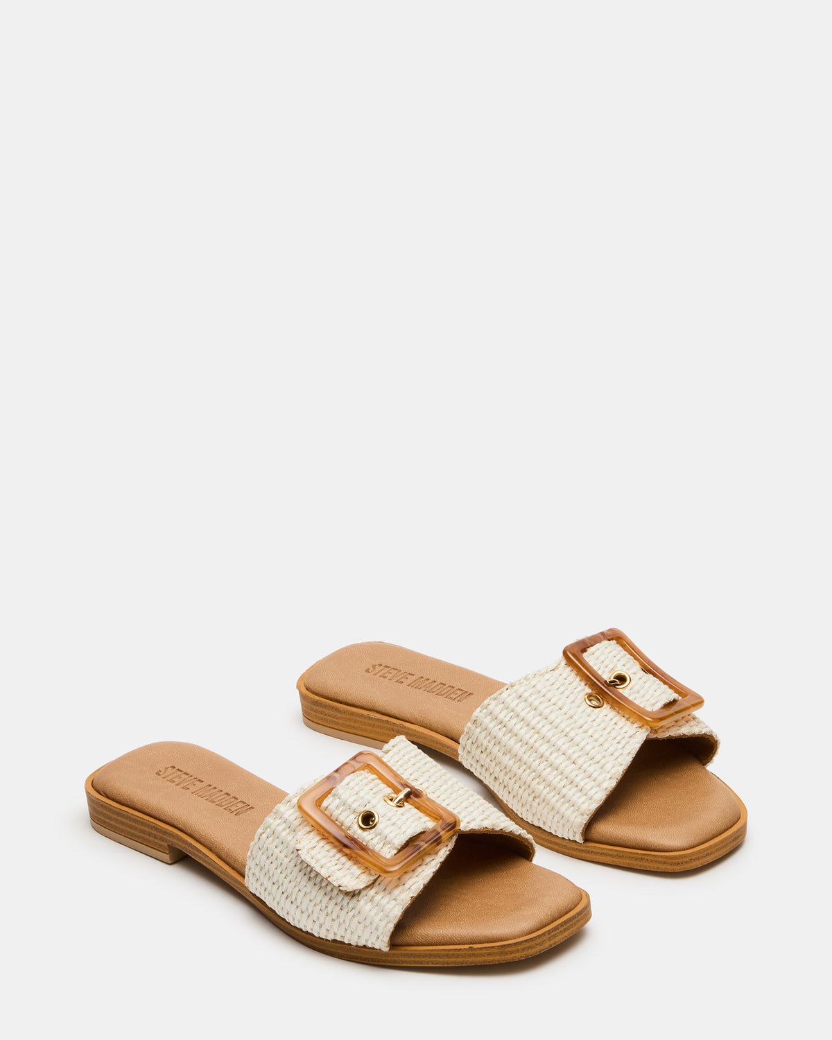 HAPP Bone Square-Toe Raffia Slide Women's Sandal | Steve Madden for Sale