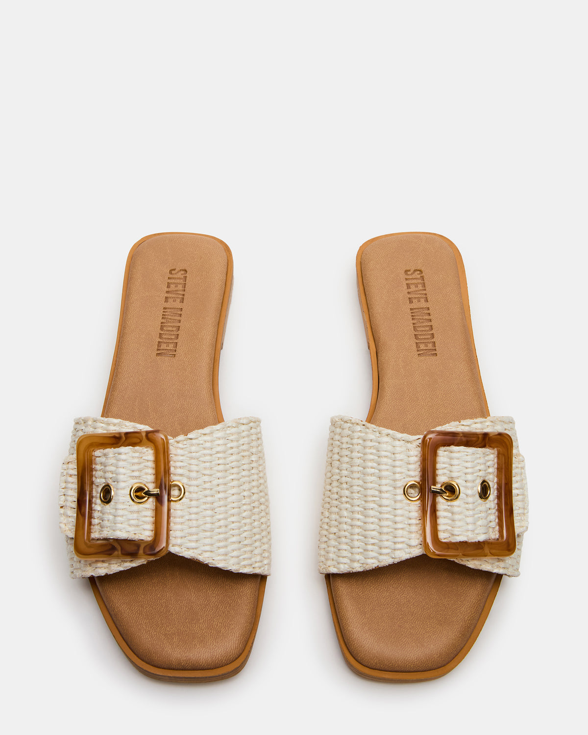 HAPP Bone Square-Toe Raffia Slide Women's Sandal | Steve Madden for Sale