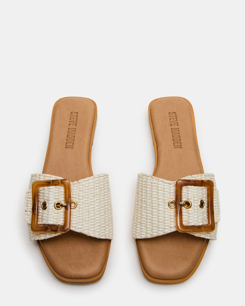 HAPP Bone Square-Toe Raffia Slide Women's Sandal | Steve Madden for Sale