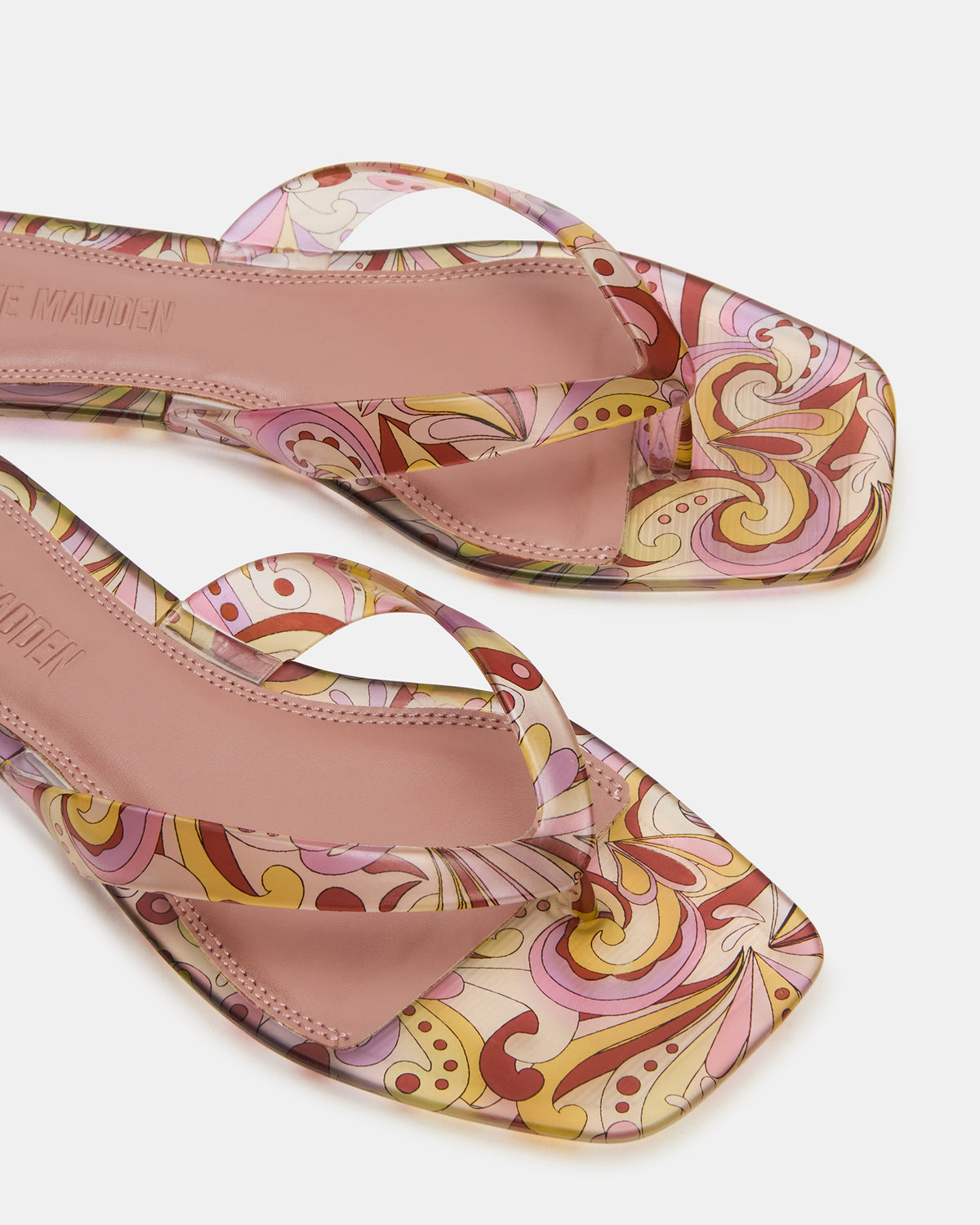 TRELLA Jelly Pink Print Square-Toe Thong Women's Sandal | Steve Madden near me