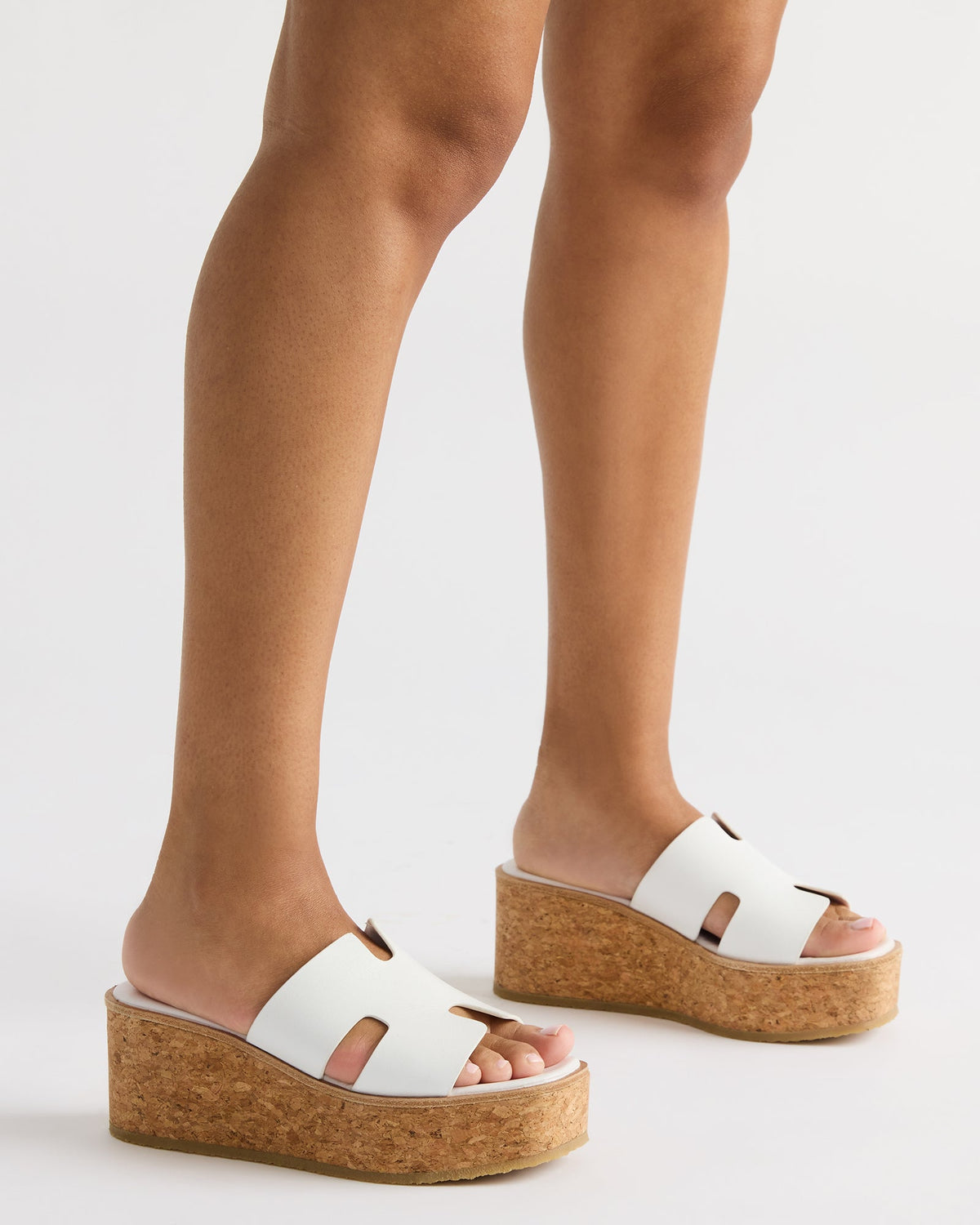 HARMONY White Leather Wedge Mule Cork Platform Women's Sandal | Steve Madden online