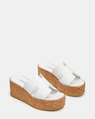 HARMONY White Leather Wedge Mule Cork Platform Women's Sandal | Steve Madden online