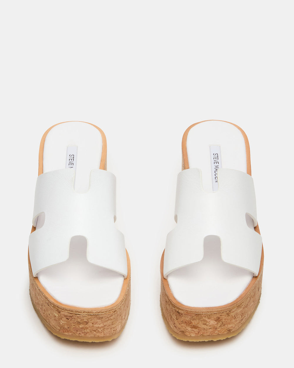 HARMONY White Leather Wedge Mule Cork Platform Women's Sandal | Steve Madden online