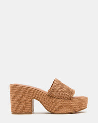 TRIPPY Cognac Raffia Platform Mule Women's Sandal | Steve Madden outlet