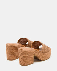 TRIPPY Cognac Raffia Platform Mule Women's Sandal | Steve Madden outlet
