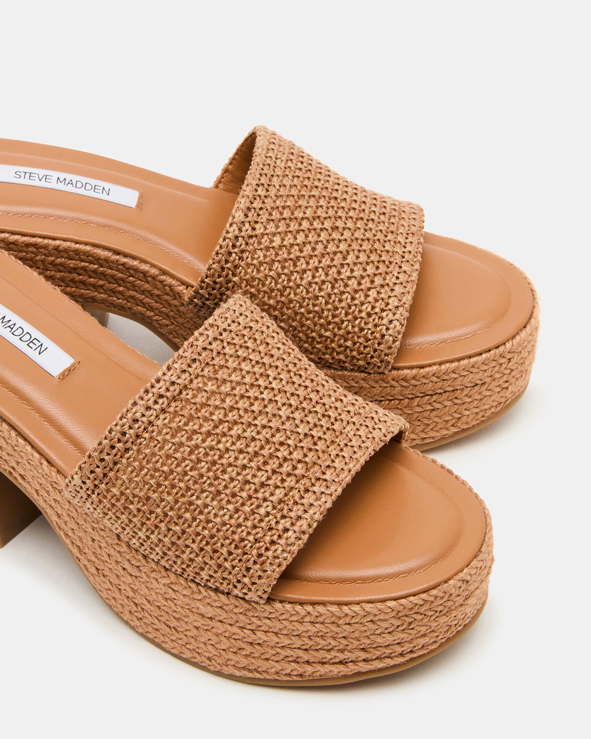 TRIPPY Cognac Raffia Platform Mule Women's Sandal | Steve Madden outlet