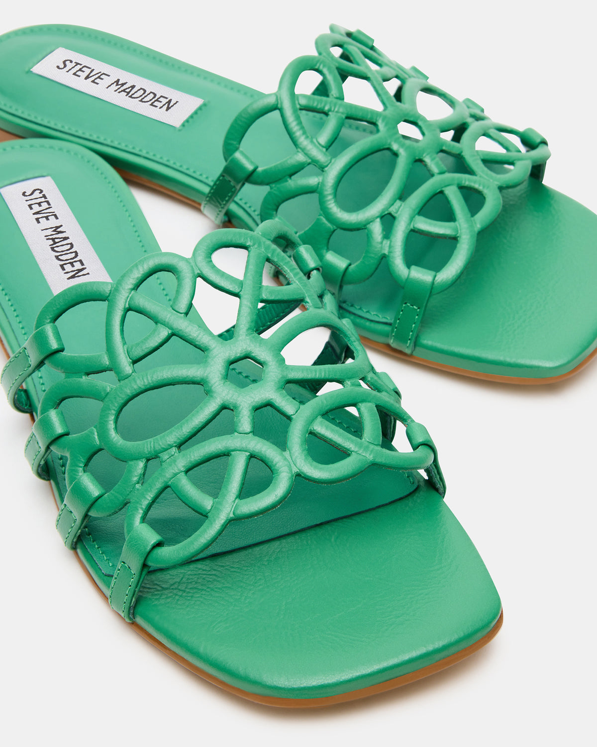 LOTUS Green Leather Square-Toe Slide Women's Sandal | Steve Madden on Sale