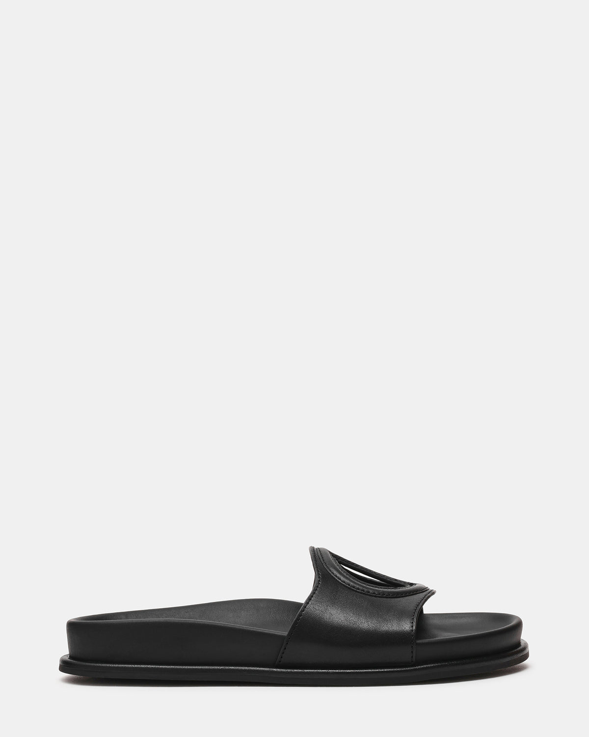 ZOSIA Black Leather Cut-Out Slide Footbed Women's Sandal | Steve Madden near me
