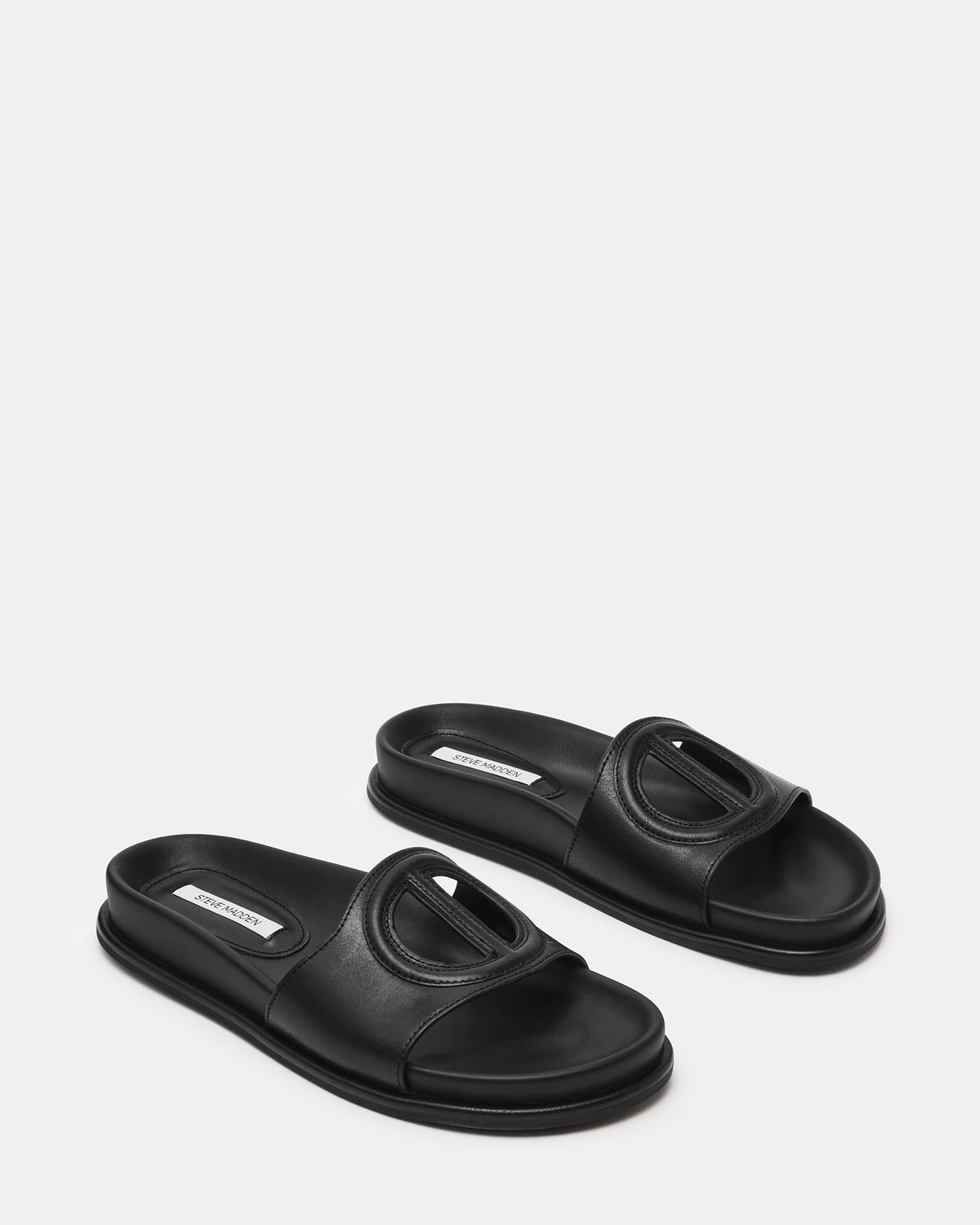 ZOSIA Black Leather Cut-Out Slide Footbed Women's Sandal | Steve Madden near me