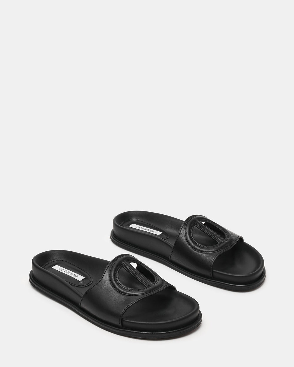 ZOSIA Black Leather Cut-Out Slide Footbed Women's Sandal | Steve Madden near me