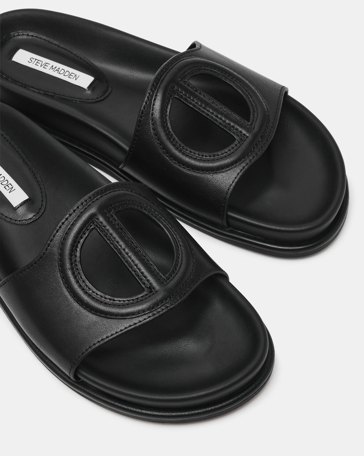 ZOSIA Black Leather Cut-Out Slide Footbed Women's Sandal | Steve Madden near me