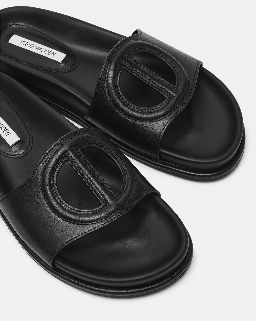 ZOSIA Black Leather Cut-Out Slide Footbed Women's Sandal | Steve Madden near me