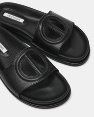 ZOSIA Black Leather Cut-Out Slide Footbed Women's Sandal | Steve Madden near me