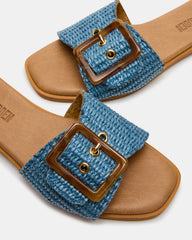 HAPP Blue Square-Toe Raffia Slide Women's Sandal | Steve Madden online