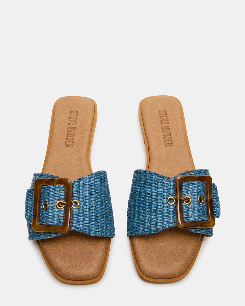 HAPP Blue Square-Toe Raffia Slide Women's Sandal | Steve Madden online