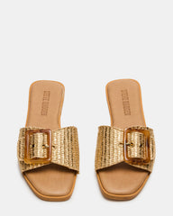 HAPP Gold Square-Toe Raffia Slide Women's Sandal | Steve Madden US