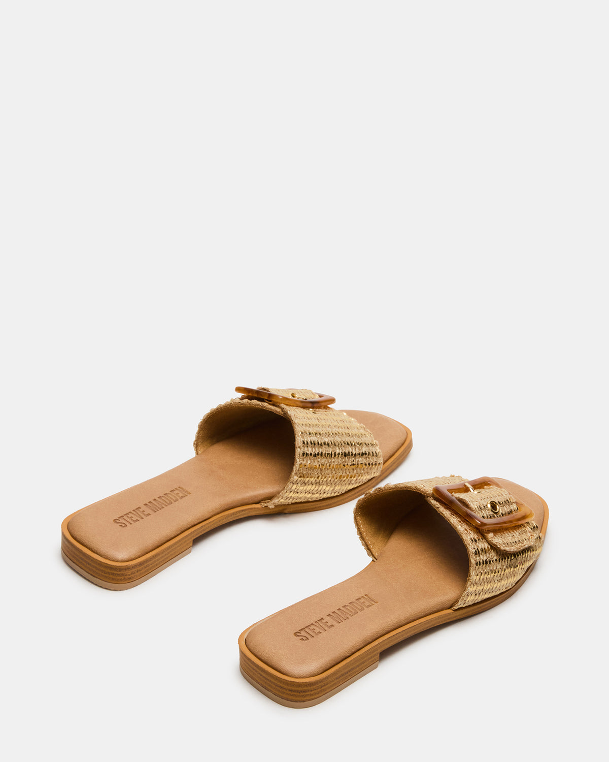 HAPP Gold Square-Toe Raffia Slide Women's Sandal | Steve Madden US