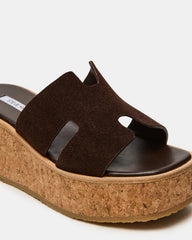 HARMONY Brown Suede Wedge Mule Cork Platform Women's Sandal | Steve Madden Sale