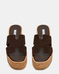 HARMONY Brown Suede Wedge Mule Cork Platform Women's Sandal | Steve Madden Sale