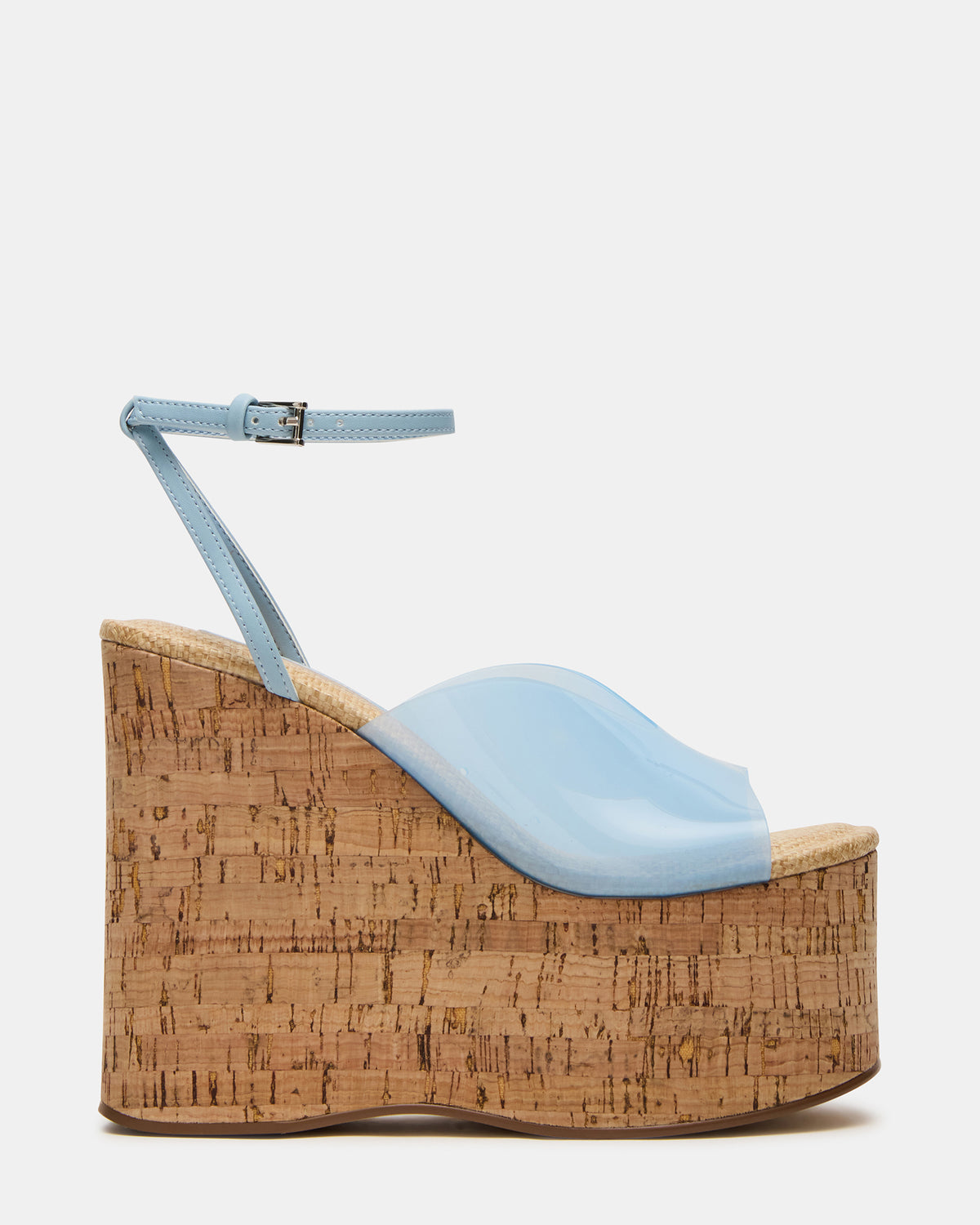 SINAI Light Blue Square-Toe Platform Wedge Strappy Women's Sandal | Steve Madden on Sale