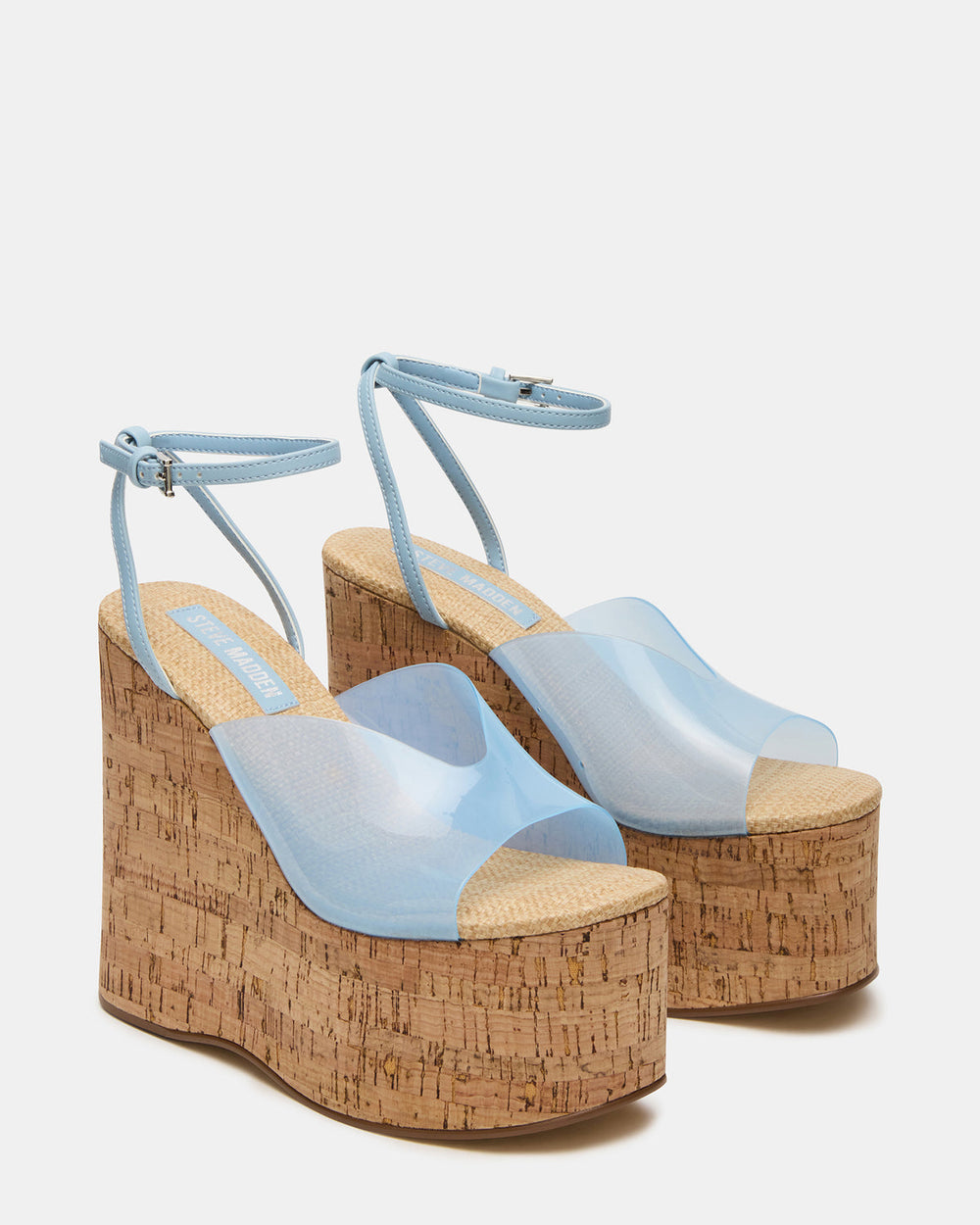 SINAI Light Blue Square-Toe Platform Wedge Strappy Women's Sandal | Steve Madden on Sale