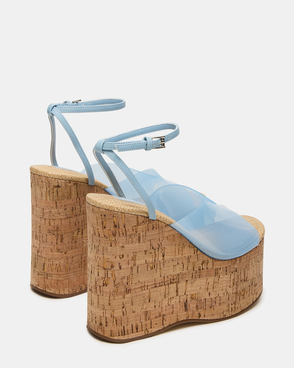 SINAI Light Blue Square-Toe Platform Wedge Strappy Women's Sandal | Steve Madden on Sale