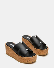 HARMONY Black Leather Wedge Mule Cork Platform Women's Sandal | Steve Madden near me