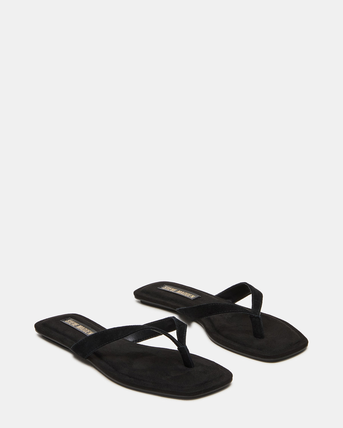 TRELLA Black Suede Square-Toe Thong Women's Sandal | Steve Madden outlet