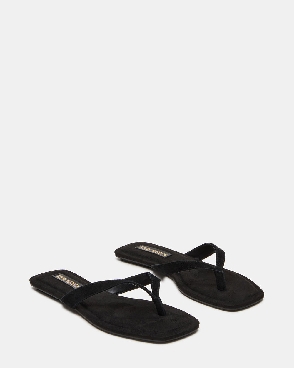 TRELLA Black Suede Square-Toe Thong Women's Sandal | Steve Madden outlet