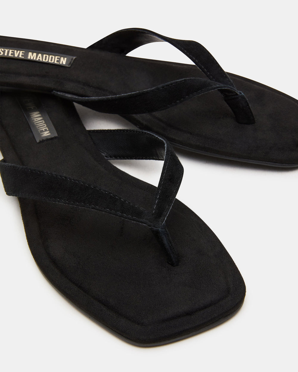 TRELLA Black Suede Square-Toe Thong Women's Sandal | Steve Madden outlet