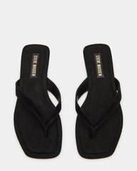 TRELLA Black Suede Square-Toe Thong Women's Sandal | Steve Madden outlet