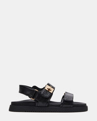 MONA Black Leather Flatform Women's Sandal | Steve Madden on Sale