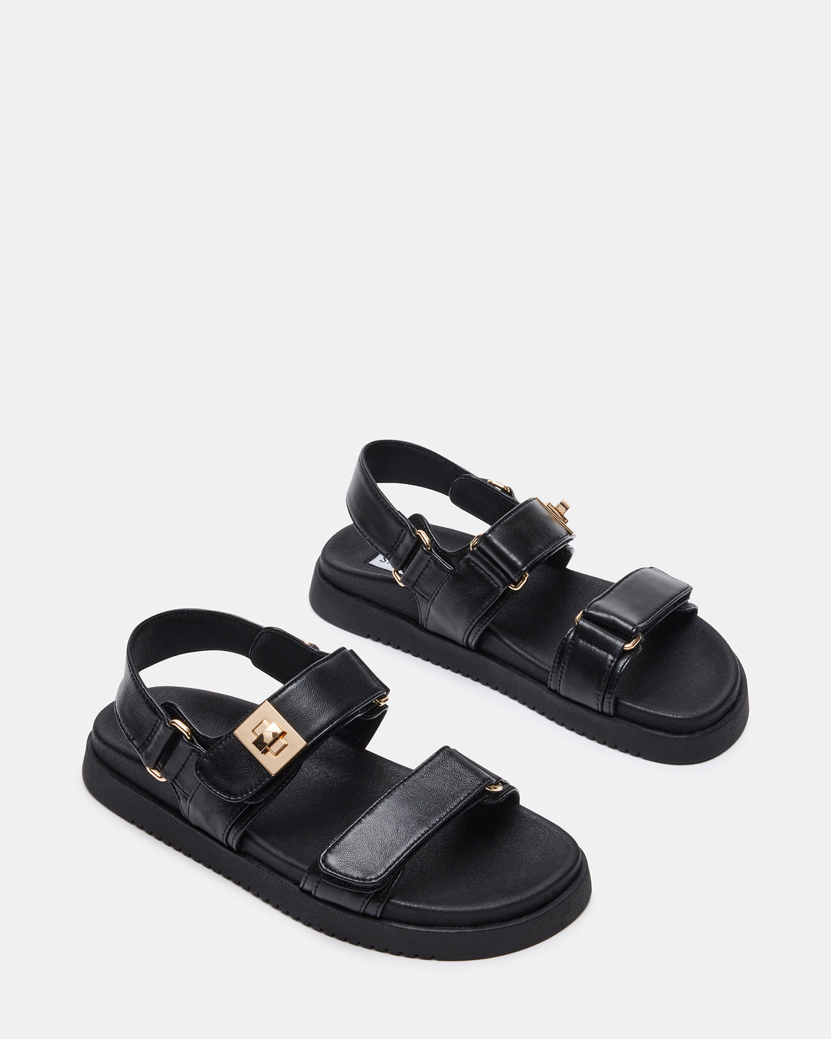 MONA Black Leather Flatform Women's Sandal | Steve Madden on Sale