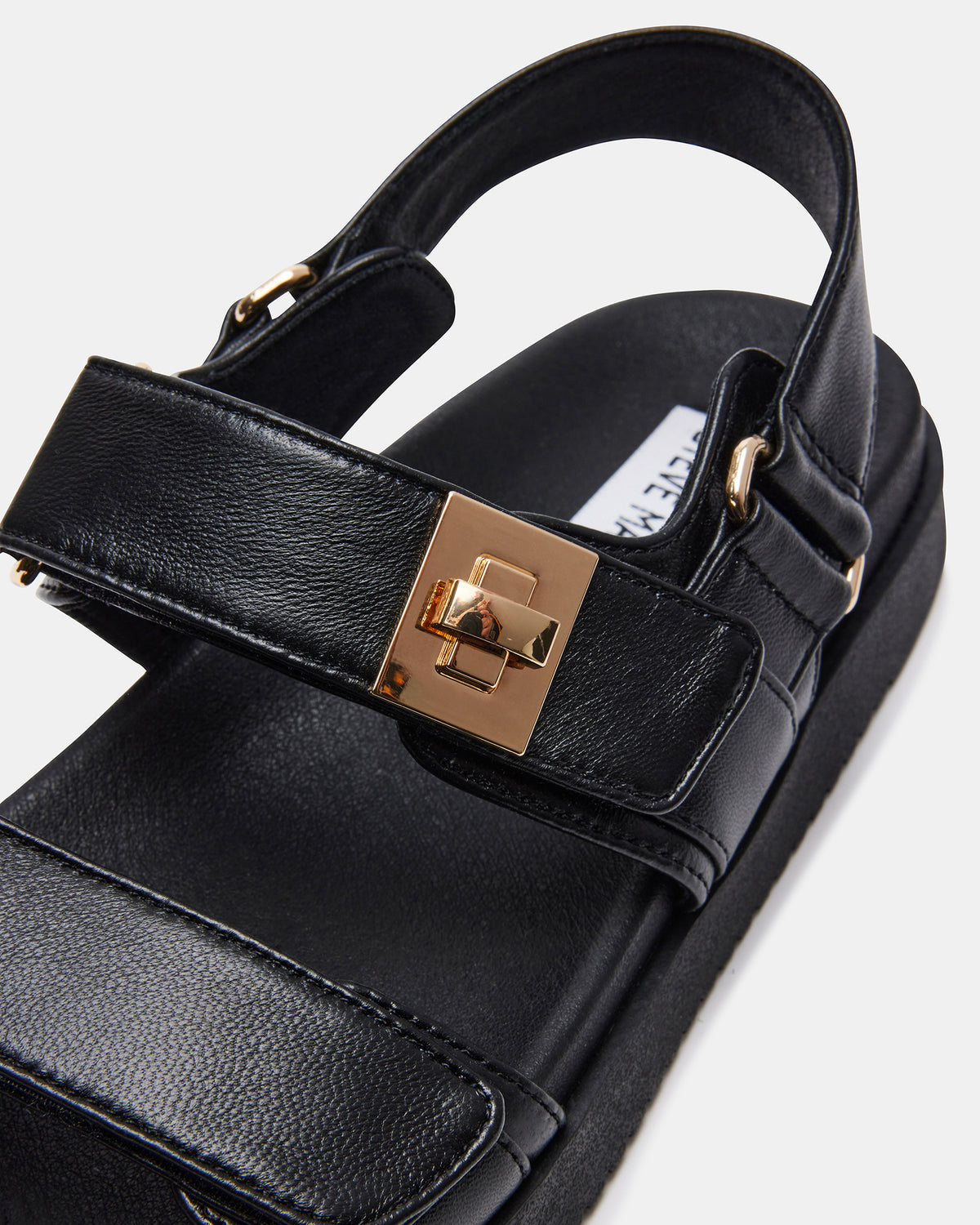 MONA Black Leather Flatform Women's Sandal | Steve Madden on Sale