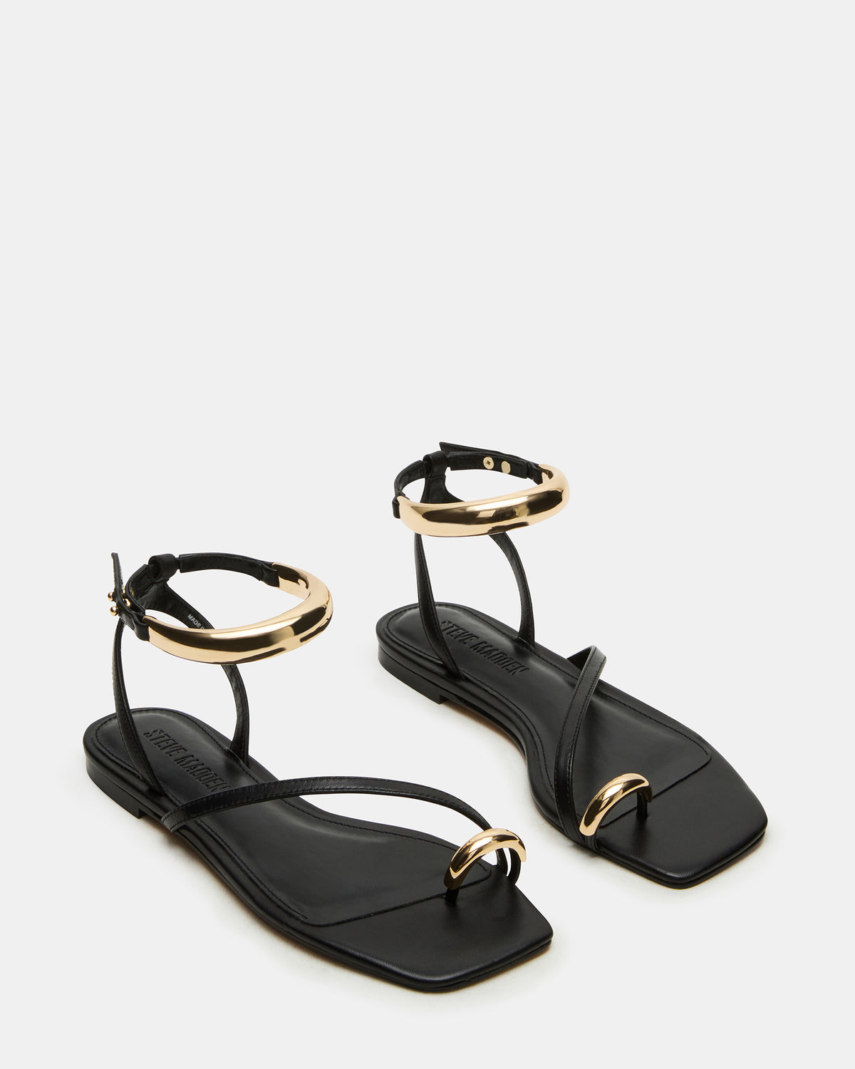 ODYSSEY Black Leather Strappy Square-Toe Women Sandal | Steve Madden discount