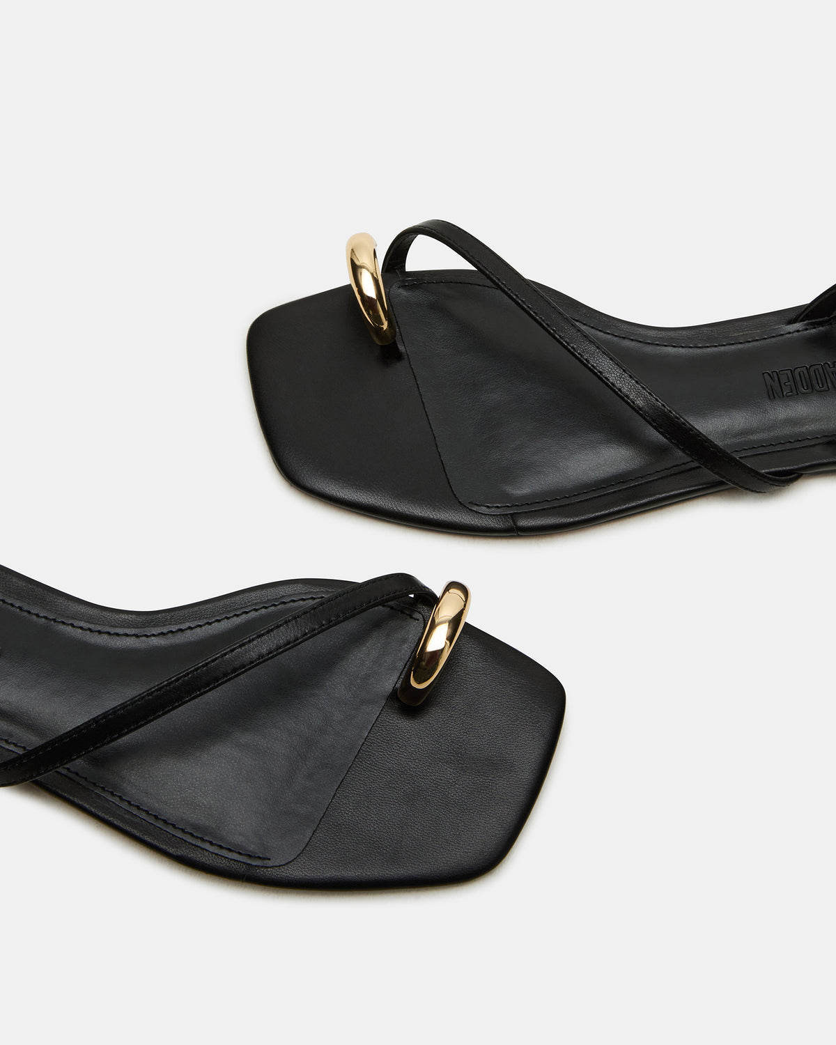ODYSSEY Black Leather Strappy Square-Toe Women Sandal | Steve Madden discount