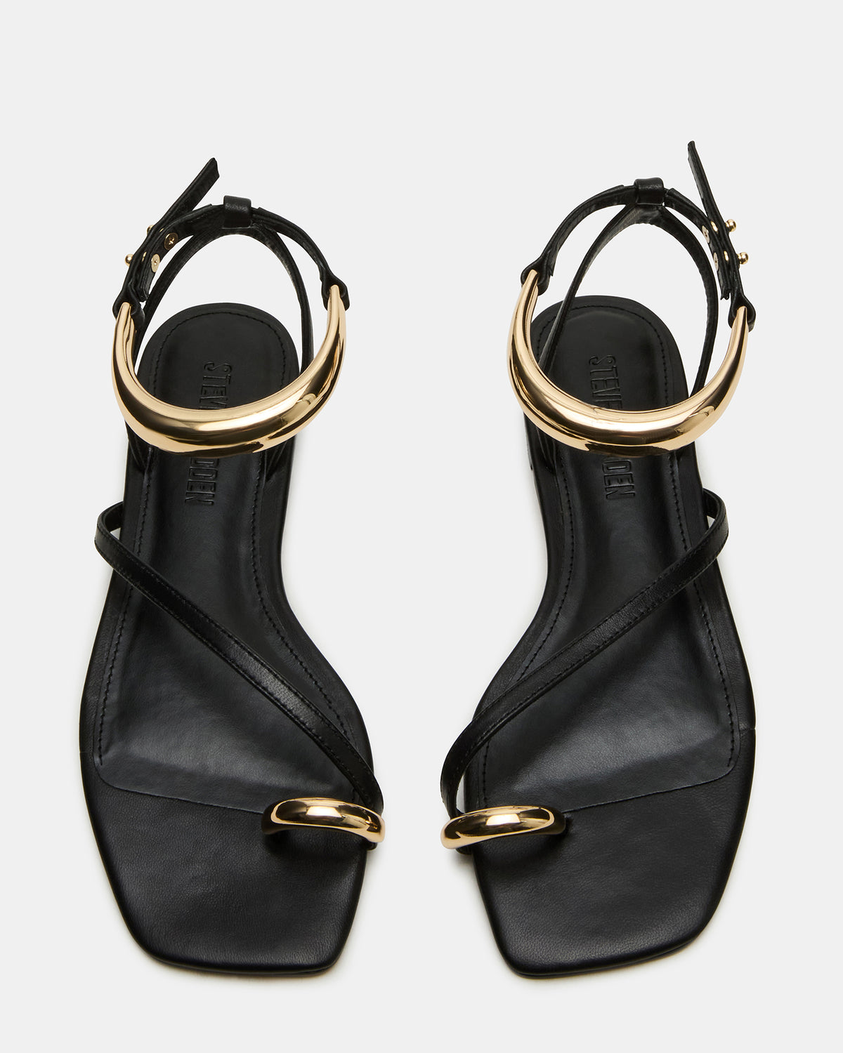 ODYSSEY Black Leather Strappy Square-Toe Women Sandal | Steve Madden discount