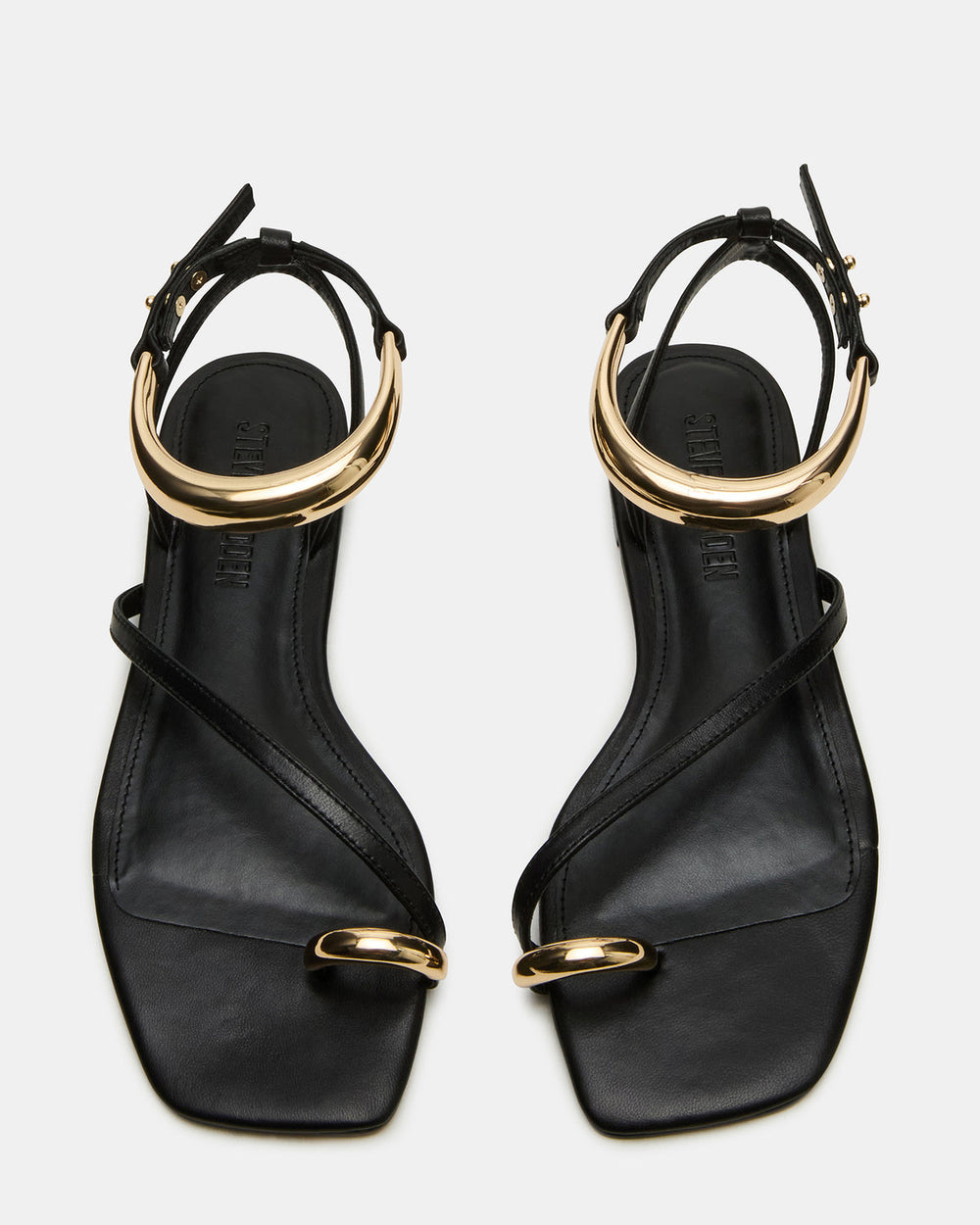 ODYSSEY Black Leather Strappy Square-Toe Women Sandal | Steve Madden discount
