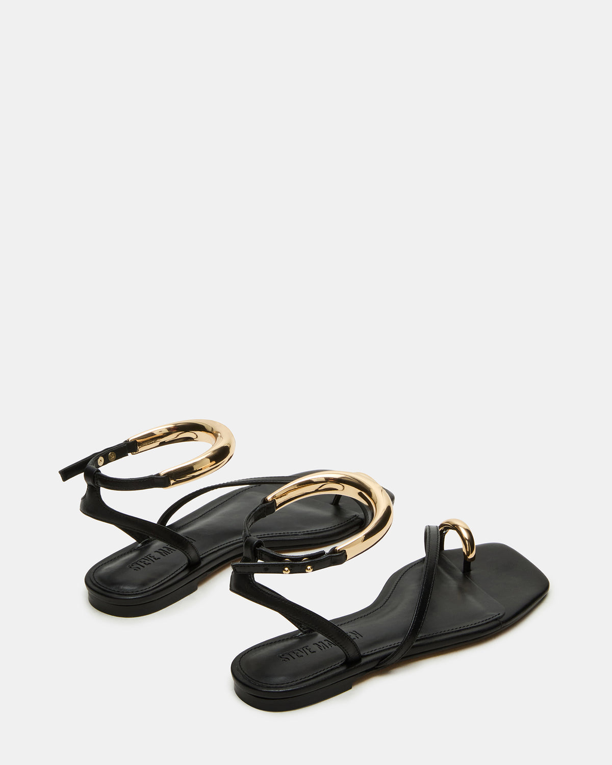 ODYSSEY Black Leather Strappy Square-Toe Women Sandal | Steve Madden discount