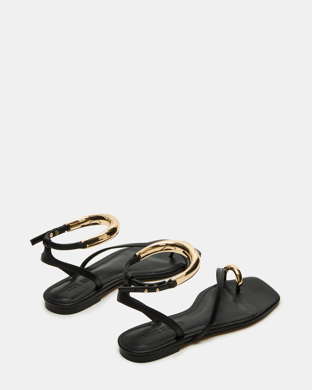 ODYSSEY Black Leather Strappy Square-Toe Women Sandal | Steve Madden discount