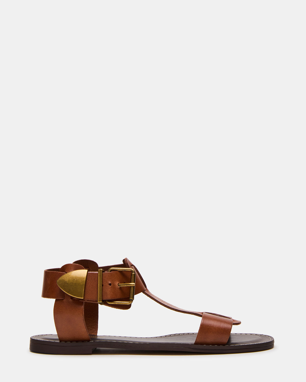 BRAZINN Tan Leather Strappy Flat Sandal Women's Sandal | Steve Madden online