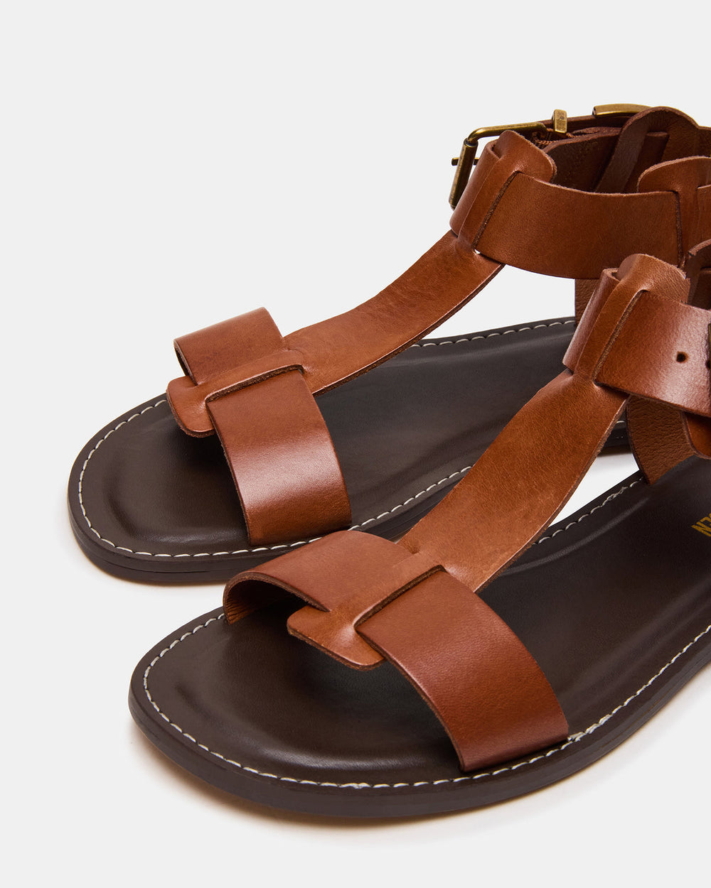BRAZINN Tan Leather Strappy Flat Sandal Women's Sandal | Steve Madden online