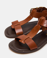 BRAZINN Tan Leather Strappy Flat Sandal Women's Sandal | Steve Madden online