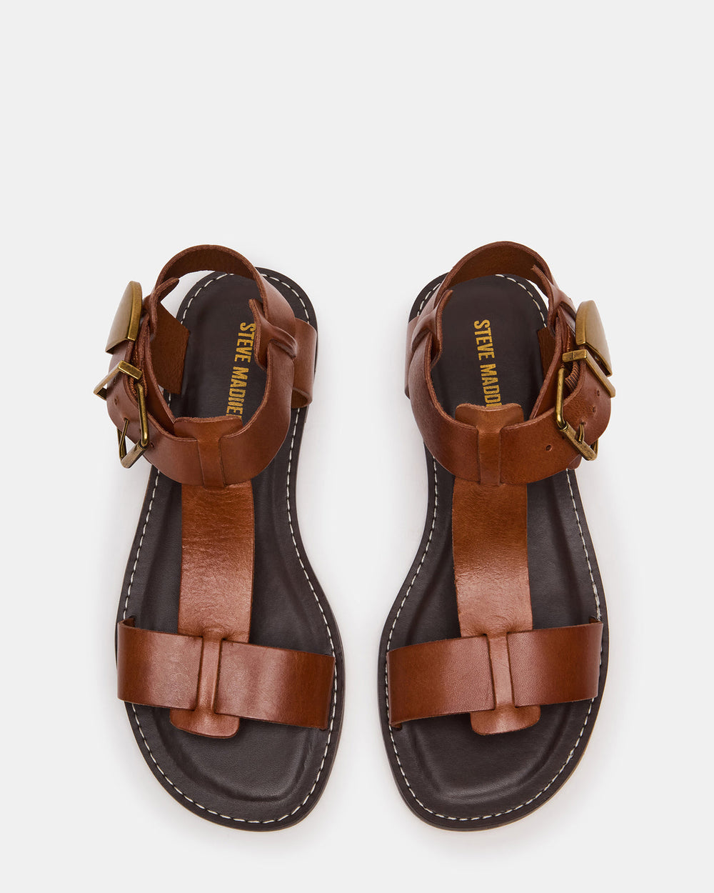 BRAZINN Tan Leather Strappy Flat Sandal Women's Sandal | Steve Madden online