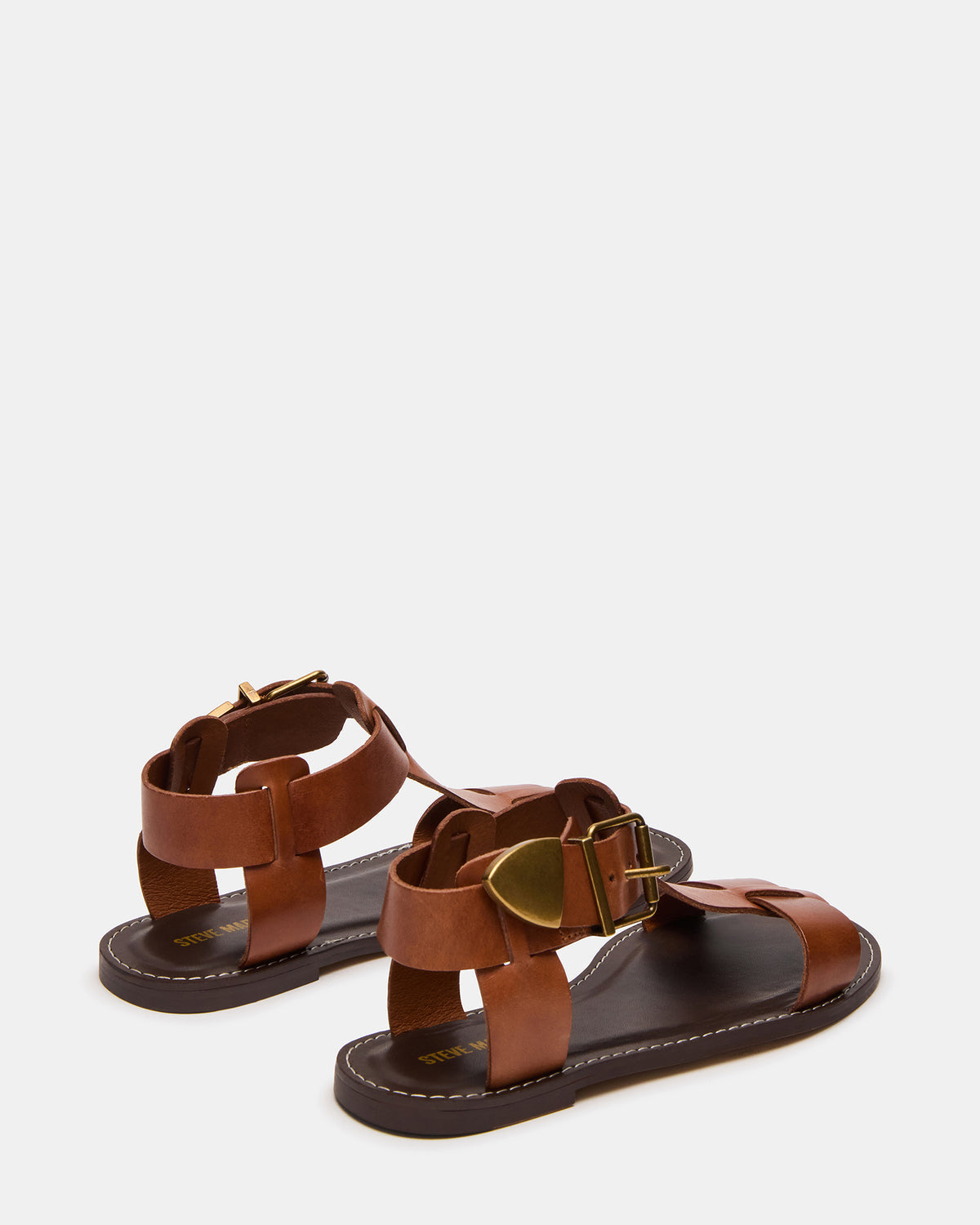 BRAZINN Tan Leather Strappy Flat Sandal Women's Sandal | Steve Madden online
