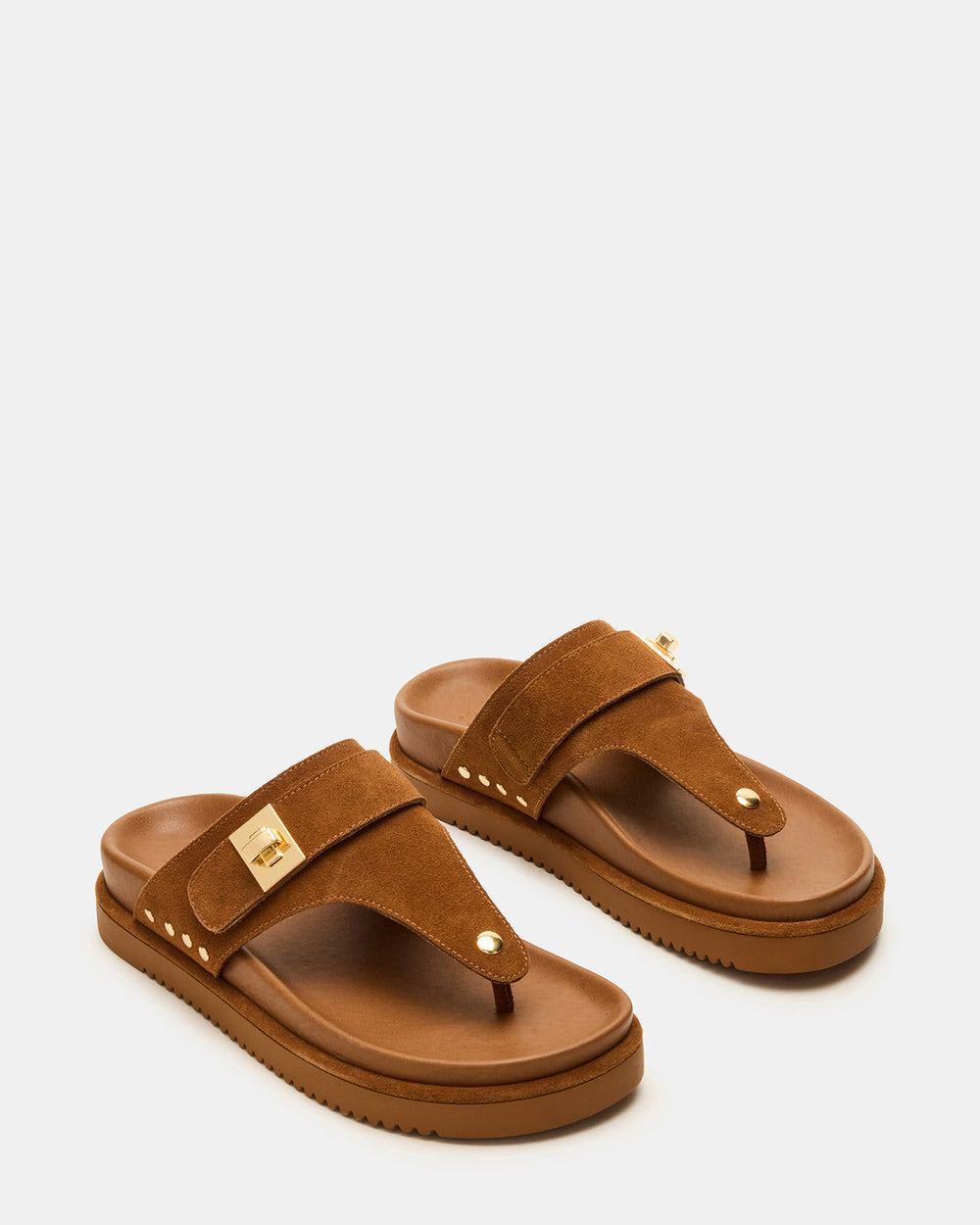 THONA Chestnut Suede Women's Flatform Thong Sandal | Steve Madden Sale