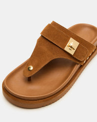 THONA Chestnut Suede Women's Flatform Thong Sandal | Steve Madden Sale