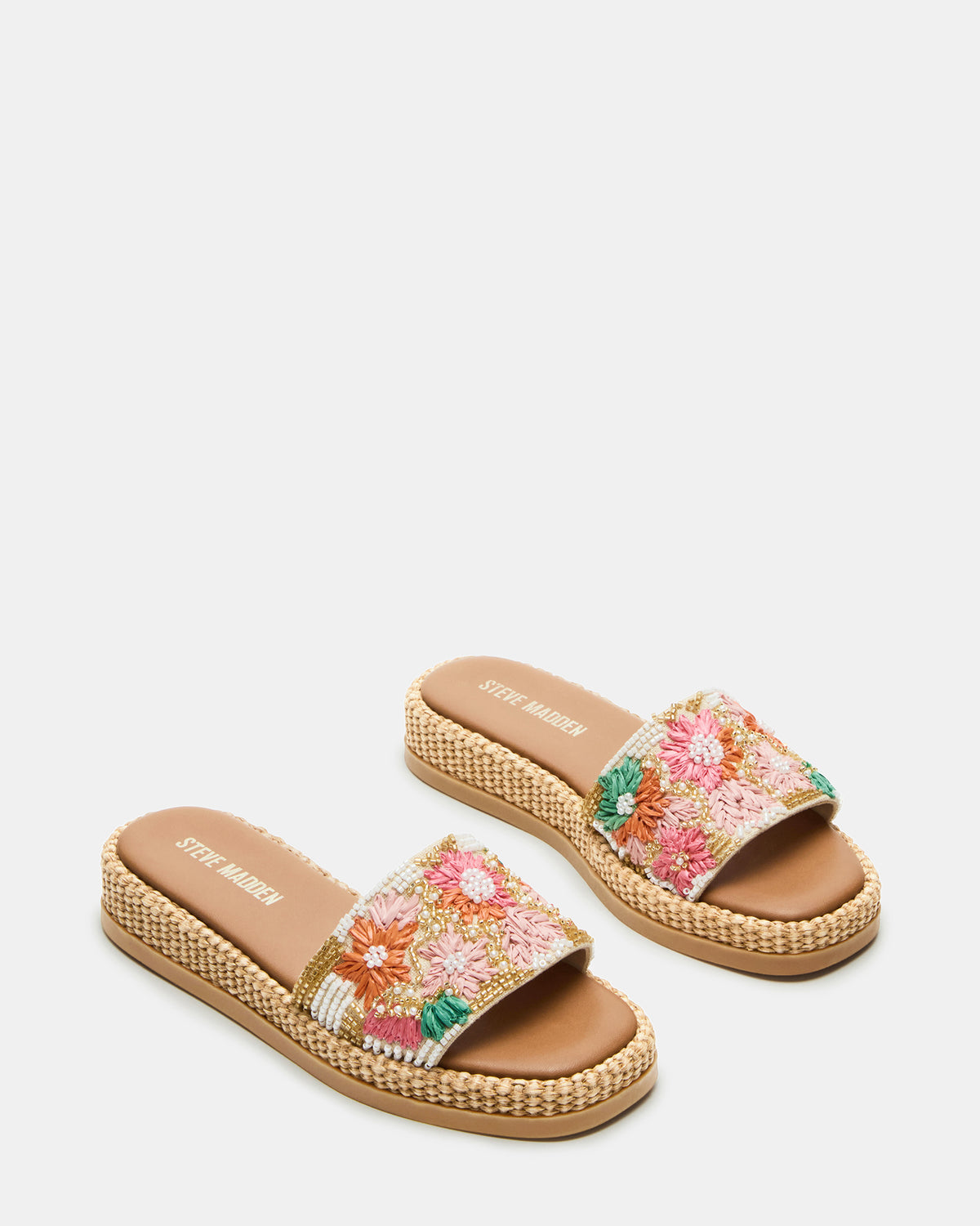 BOARDWALK Floral Multi Women's Raffia Slides | Steve Madden on Sale