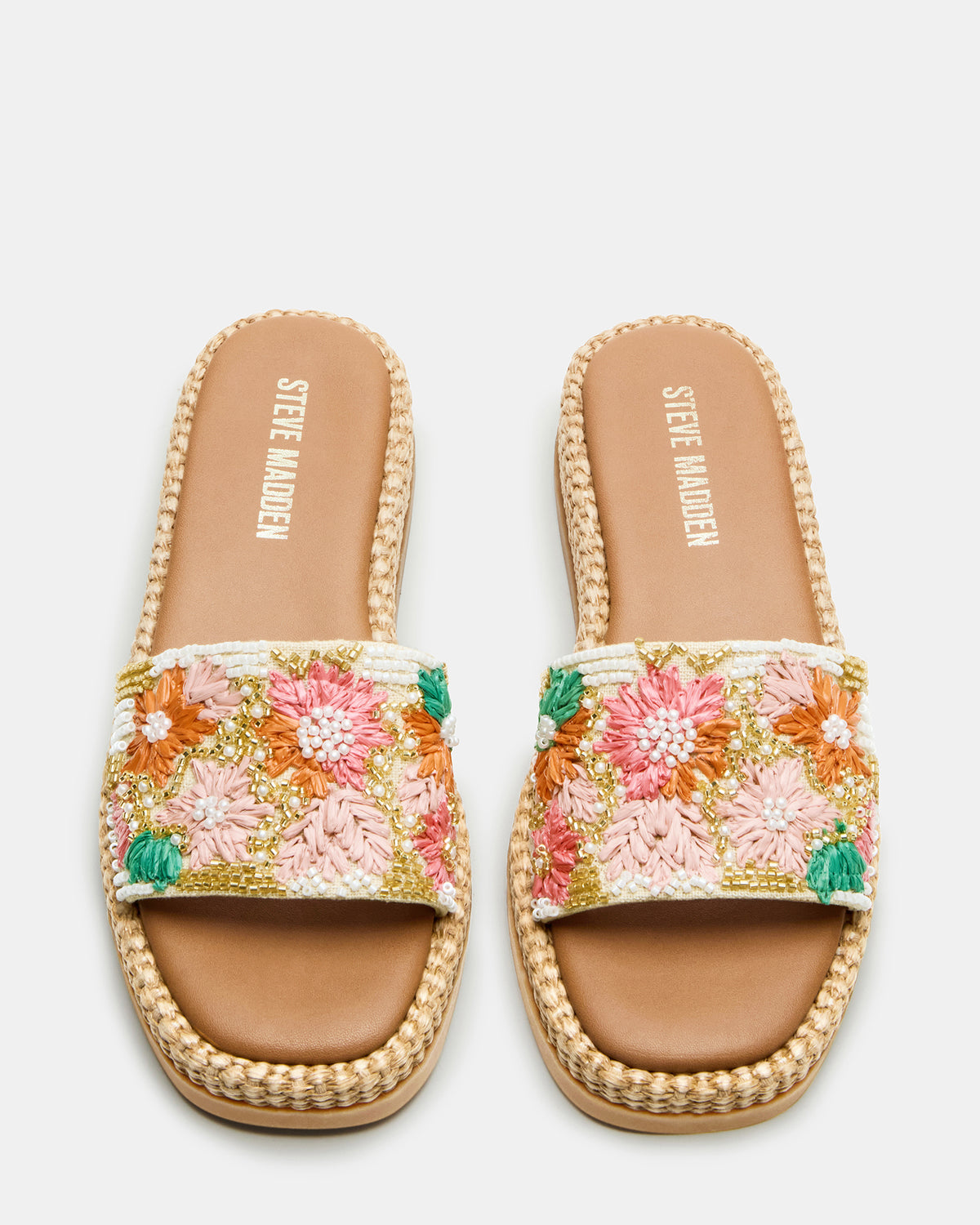 BOARDWALK Floral Multi Women's Raffia Slides | Steve Madden on Sale